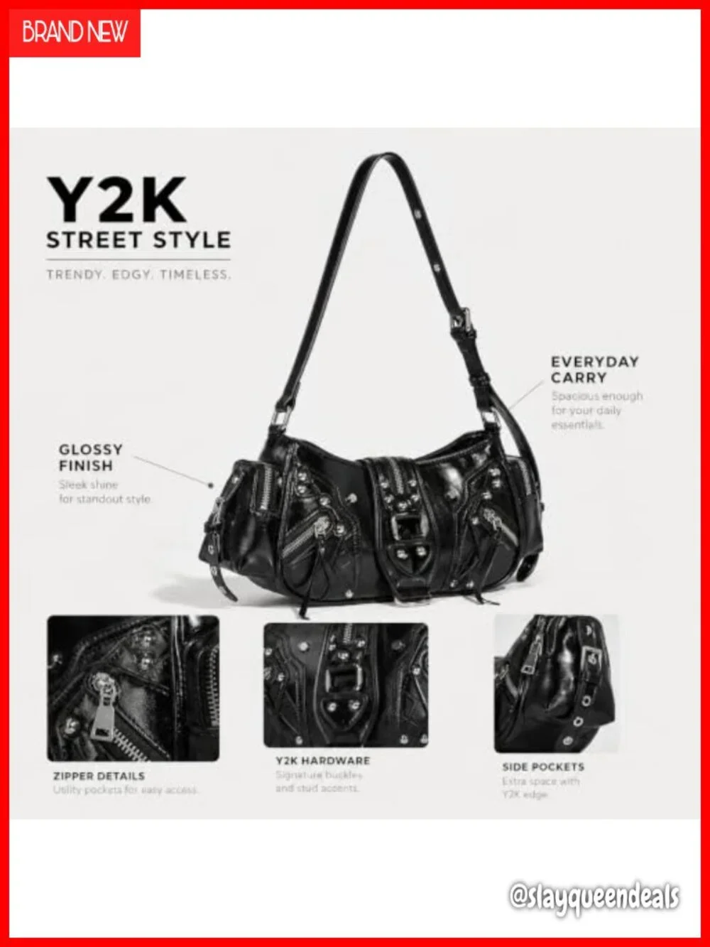 Y2K Hobo Shoulder Bag for Women, Coquette Punk Purse, Leather Handbag